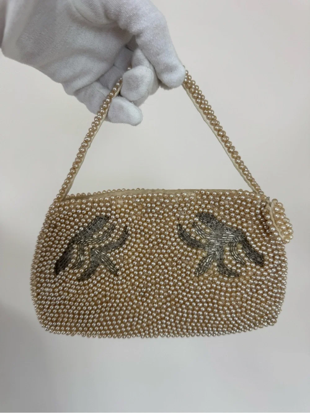 Vintage 1950s Japan Handmade Faux Pearl Beaded Evening Bag Clutch Bridal MCM